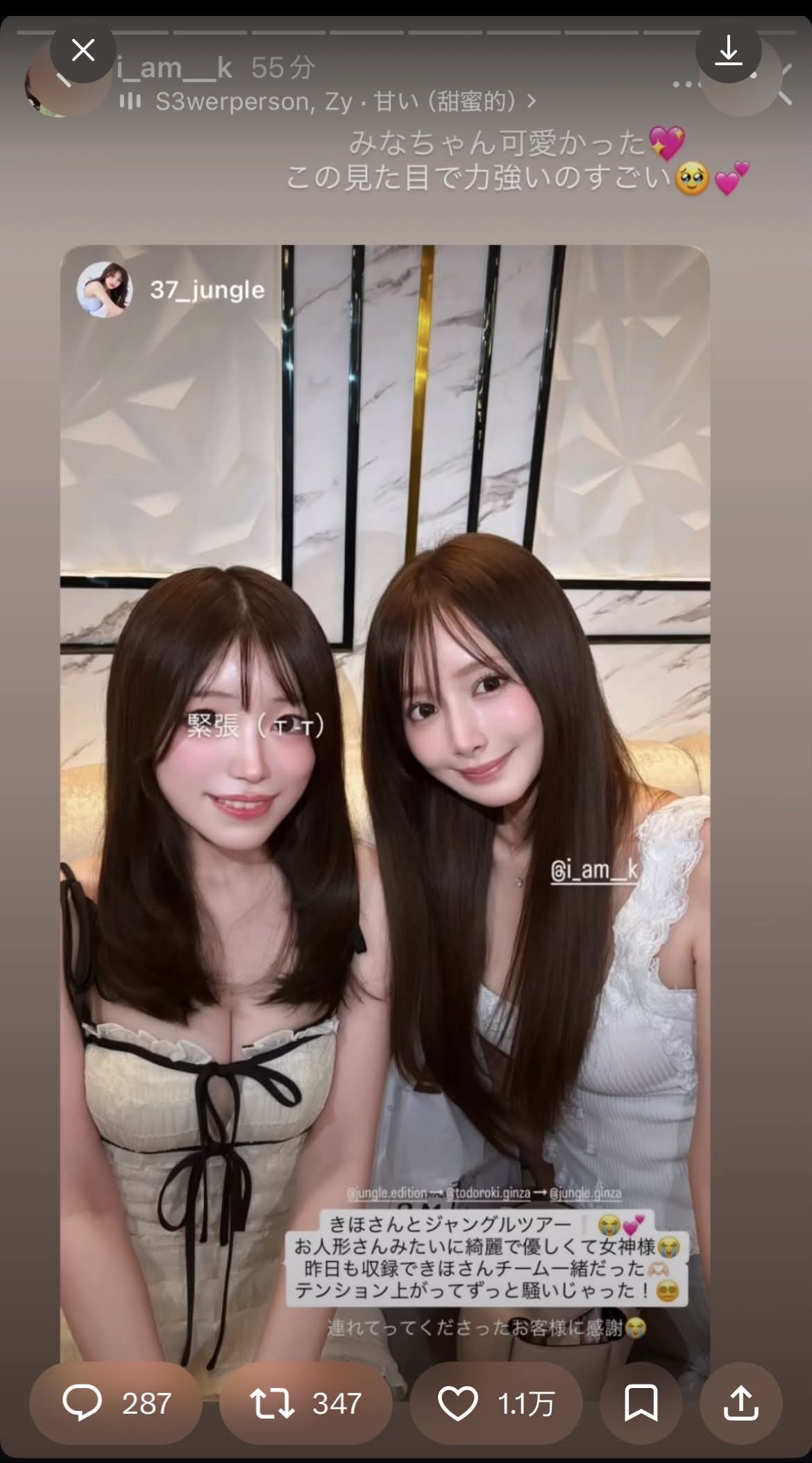 Kiho在Mina去世当天转发的Instagram Story(图中Mina为另一位同名女性)